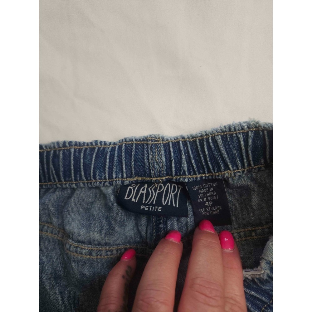 Vintage 80s 90s Blassport Skirt 4P Petite Blue Acid Wash Denim Indie Cabincore - Picture 7 of 10